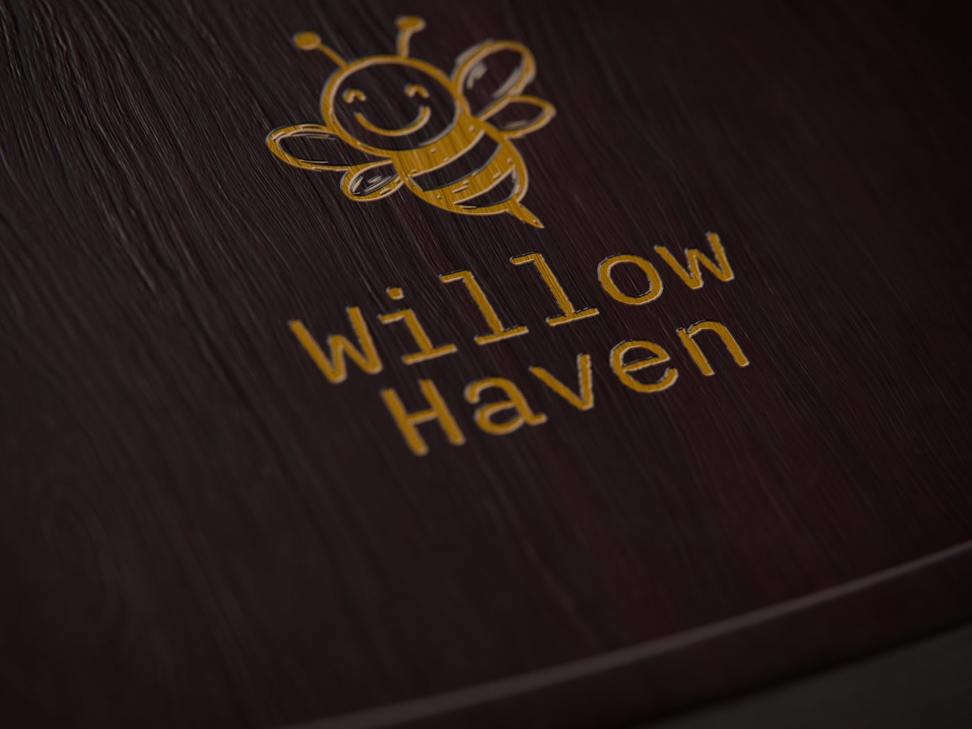 The engraving seen at a low angle across the board