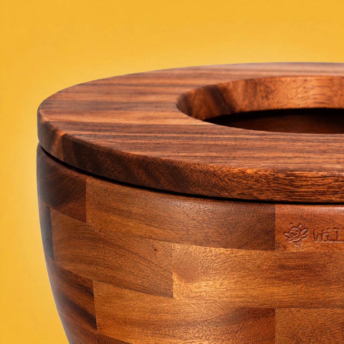 Acacia wood mixing bowl seen from above