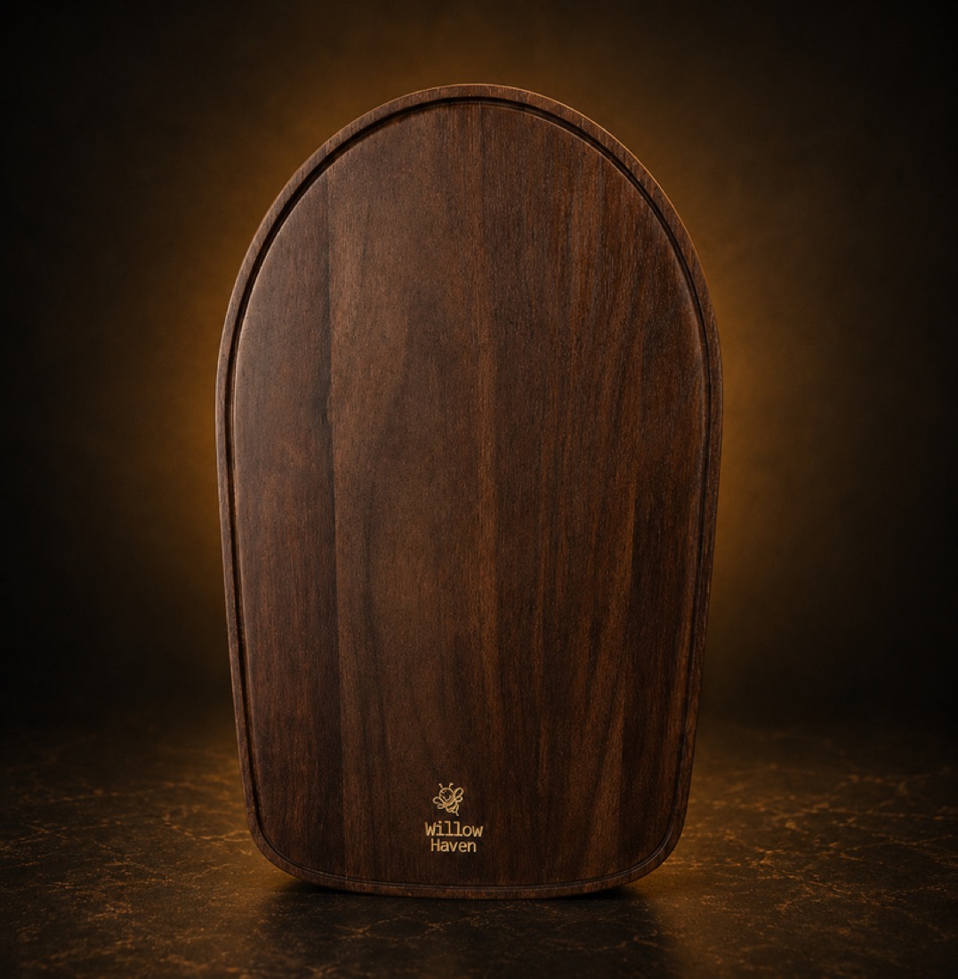Ebony walnut slider with an amber glow behind it